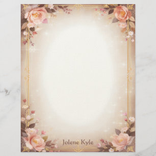 Pink Floral Fantasy with a Gold Frame Letterhead
