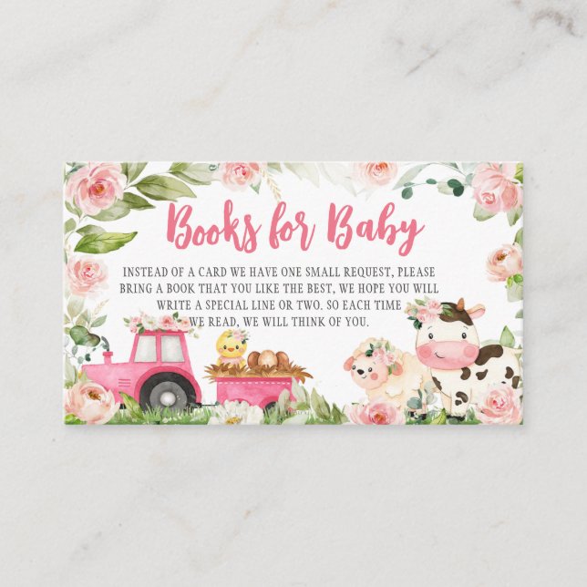 Pink Floral Farm Barnyard Books for Baby Enclosure Card (Front)