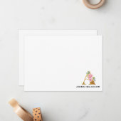 Pink Floral Faux Gold Monogram Name Letter A Card (Front/Back In Situ)