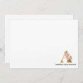 Pink Floral Faux Gold Monogram Name Letter A Card (Front/Back)