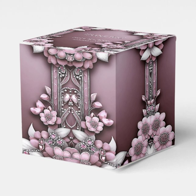 Pink Floral Favour Box (Front Side)