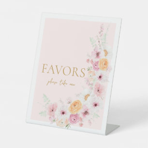Pink Floral Favours Bridal Shower Pedestal Sign