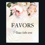 Pink Floral Favours Bridal Shower Sign<br><div class="desc">Pink Floral Favours Bridal  Sign. Designed in an Elegant Soft Blush Pink and White Peony and Roses. Matching items in our store Cava Party Designs.</div>