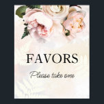 Pink Floral Favours Bridal Shower Sign<br><div class="desc">Pink Floral Favours Bridal Sign. Designed in an Elegant Soft Blush Pink and White Peony and Roses. Matching items in our store Cava Party Designs.</div>