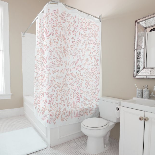 Pink Floral Feathers and Leaves Pattern (In Situ)