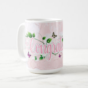 Pink Floral Félicitations texte Mug