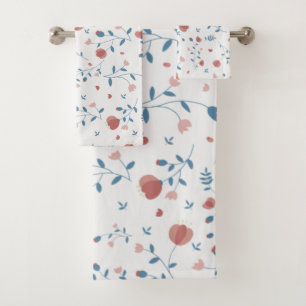Pink Floral Feminine Style Cute Hand-Drawn Style Bath Towel Set