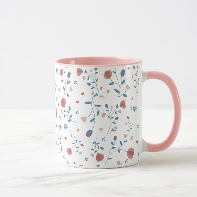 Pink Floral Feminine Style Cute Hand-Drawn Style Mug (Right)