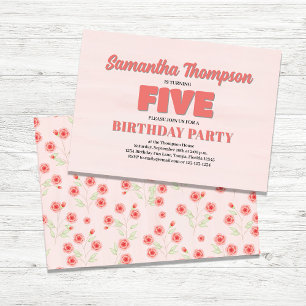 Pink Floral Fifth Birthday Girl Party Template