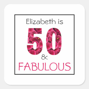 Pink Floral Fifty and Fabulous 50th Birthday Square Sticker