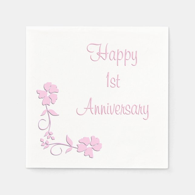Pink Floral First Anniversary Napkin (Front)