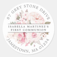 Pink Floral First Communion Return Address Label