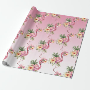 Pink Floral Flamingo Wrapping Paper