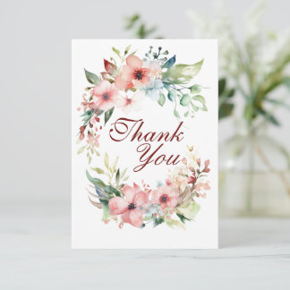 Pink Floral Flat Thank You Card
