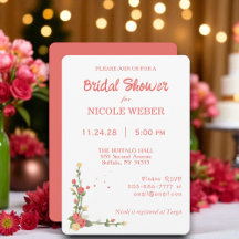 Pink Floral Flower Bridal Shower Invitation