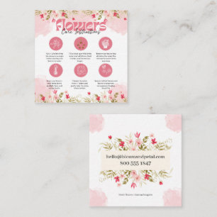 Pink Floral Flower Care Instructions Card
