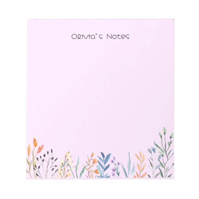 Pink Floral Flower gradient Personalized name Notepad (Front)