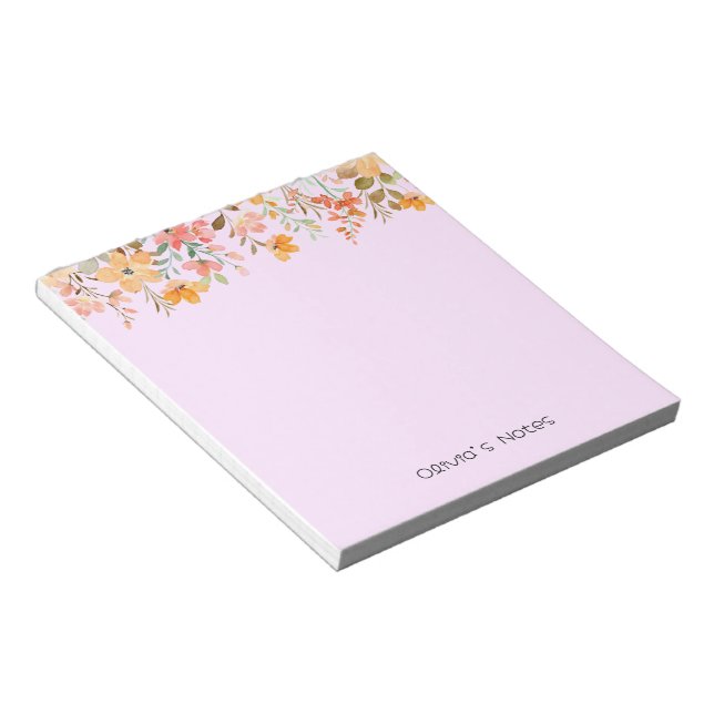 Pink Floral Flower gradient Personalized name Notepad (Angled)