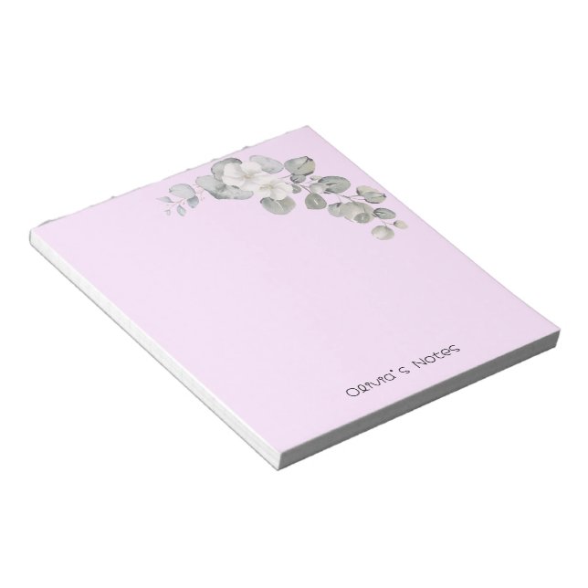 Pink Floral Flower gradient Personalized name Notepad (Angled)