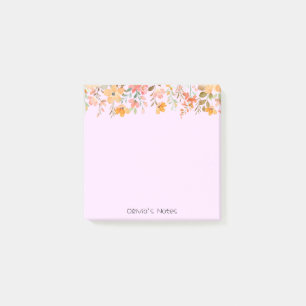 Pink Floral Flower gradient Personalized name Post-it Notes