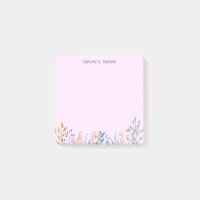 Pink Floral Flower gradient Personalized name Post-it Notes (Front)