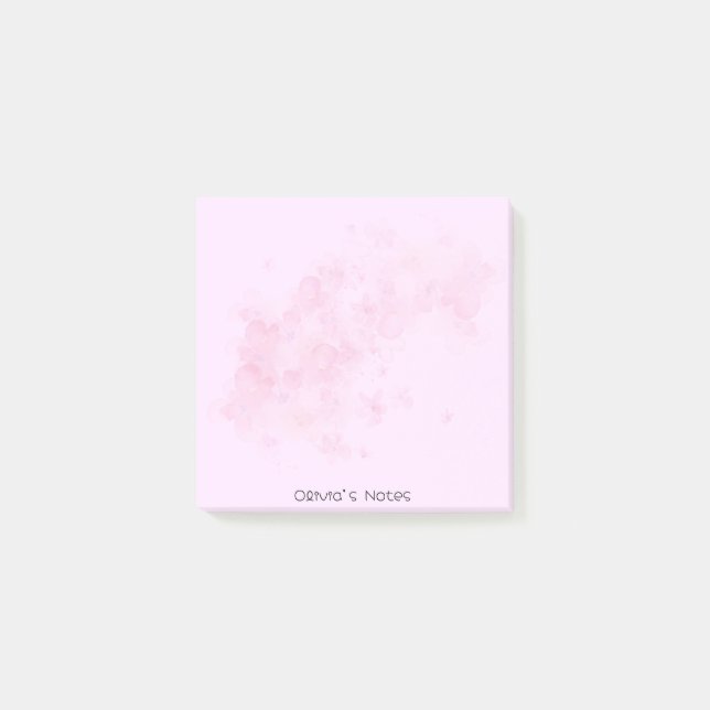 Pink Floral Flower gradient Personalized name Post-it Notes (Front)