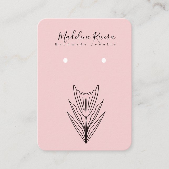 Pink Floral Flower Handmade Earring Display Card (Front)