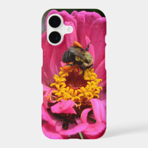 Pink floral flower Zinnia Bumble honey bee