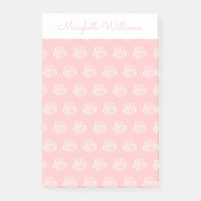 Pink Floral Flowers Personalized Post-It Notes (Front)