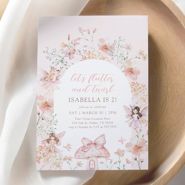 Pink Floral Flutter and Twirl Fairy Birthday Invitation (Creator Uploaded)