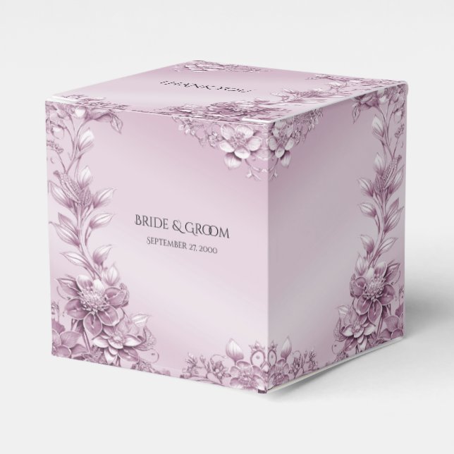 Pink Floral Foliage Favour Box (Front Side)
