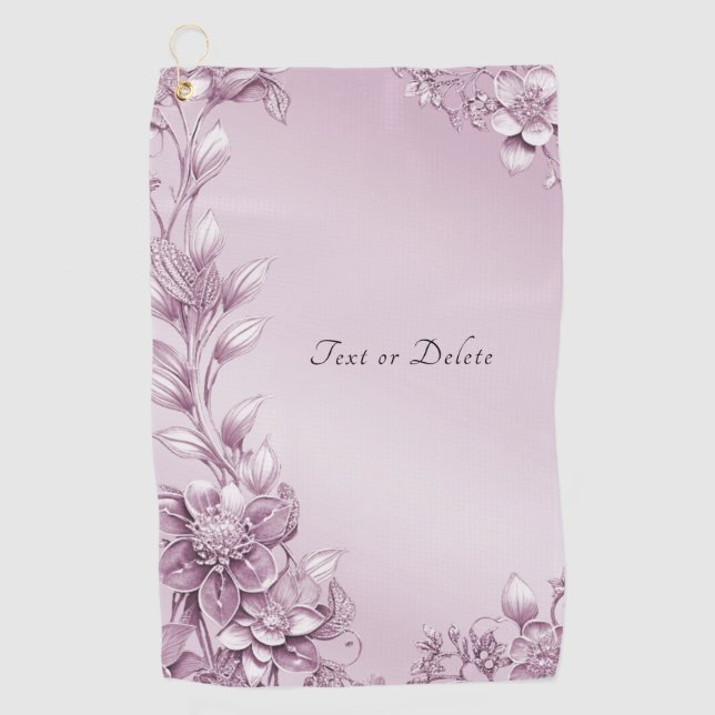 Pink Floral Foliage Golf Towel (Front)