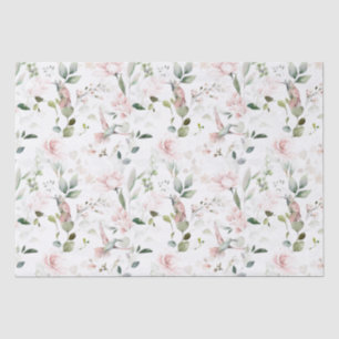 Pink Floral Foliage Hummingbird Tissue Paper