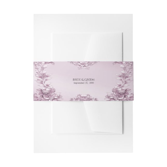Pink Floral Foliage Invitation Belly Band (Front Example)