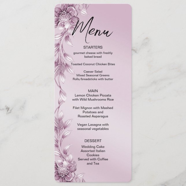 Pink Floral Foliage Menu (Front)