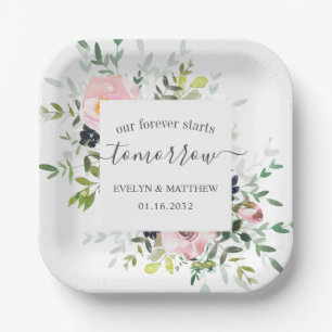 Pink Floral Forever Starts Tomorrow Rehearsal Paper Plate