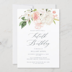 Pink Floral Fortieth Birthday Party Invitation