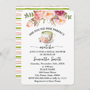 Pink Floral Found Her Perfect Matcha Bridal Shower Invitation