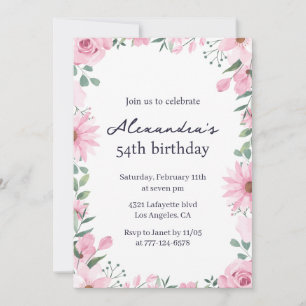 Pink Floral Frame 54th birthday invitations 