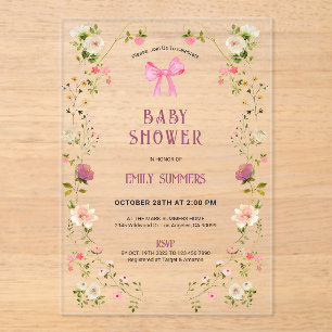 Pink Floral Frame Baby Shower Invitation