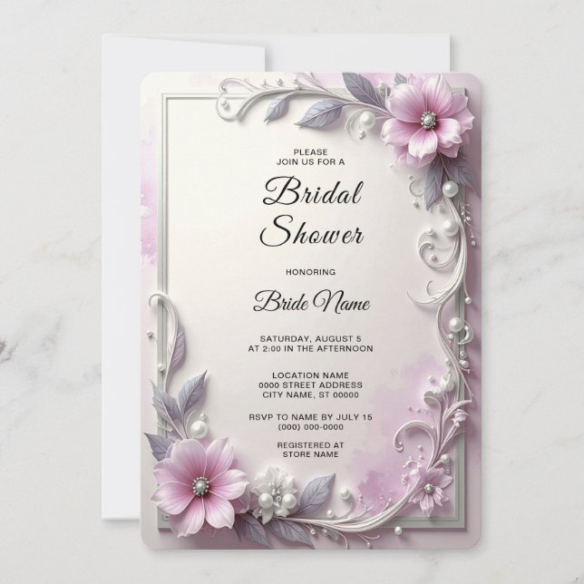 Pink Floral Frame Bridal Shower Invitation (Front)
