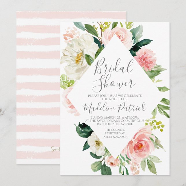 Pink Floral Frame Bridal Shower Invitation (Front/Back)