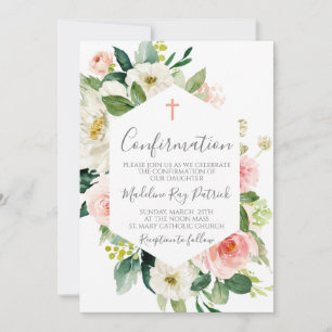 Pink Floral Frame Confirmation Invitation