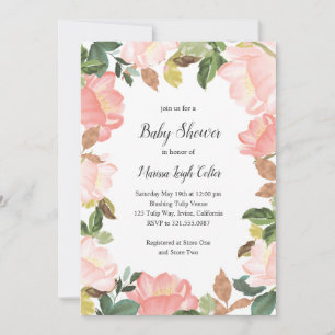 Pink Floral Frame Elegant Baby Shower Invitation