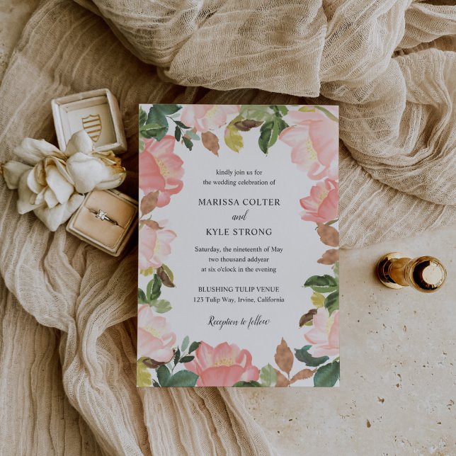 Pink Floral Frame Elegant Wedding Invitation (Creator Uploaded)
