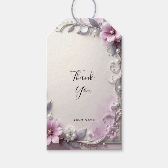 Pink Floral Frame Gift Tag (Front)