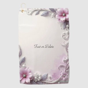 Pink Floral Frame Golf Towel