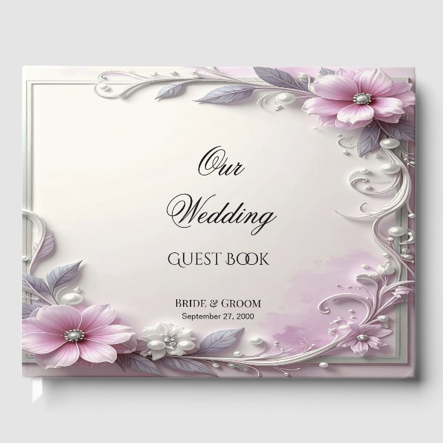 Pink Floral Frame Guest Book (Front)