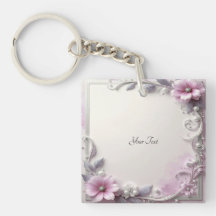 Pink Floral Frame Keychain