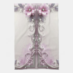 Pink Floral Frame Kitchen Towel
